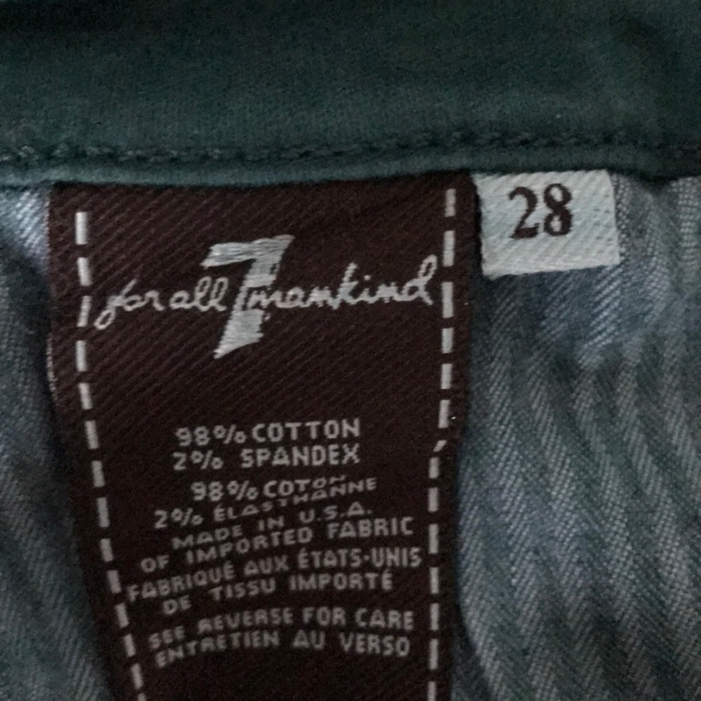 7 For All Mankind Waxed Canvas Jeans. Green. Sz 28 - Picture 7 of 7